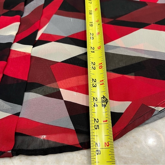 NEW Metaphor | Red, Grey, Black Abstract Cap Sleeve Button Down Blouse | Large - Picture 4 of 8